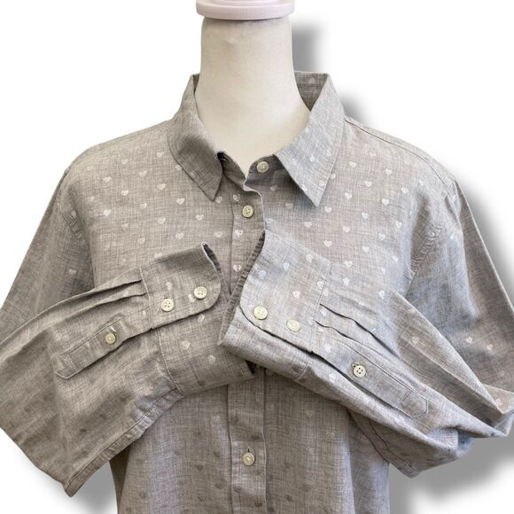 Talbots Button Up Shirt Hearts Womens Large Gray Love Preppy Classic Twee - Picture 3 of 10